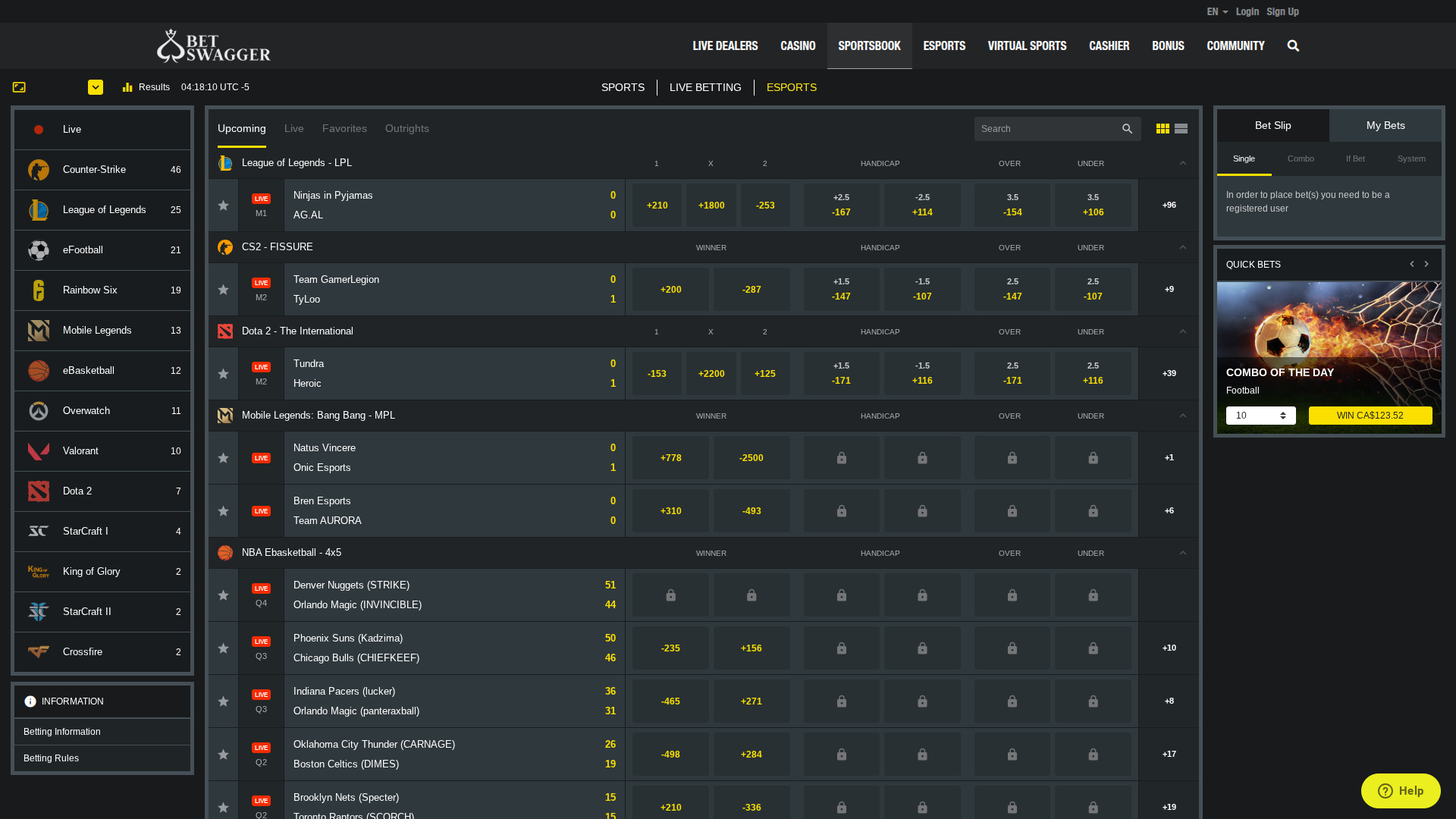 Sport desktop di BetSwagger Casino