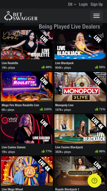 Live dealer mobile di BetSwagger Casino