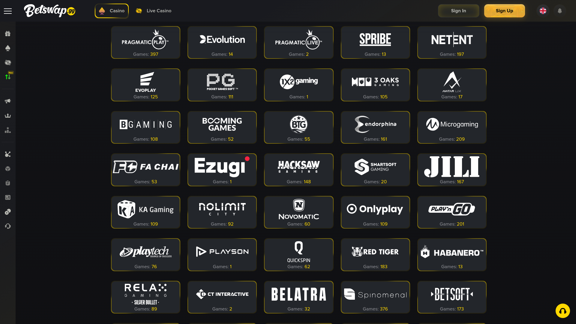 Développeurs de jeux sur ordinateur de Betswap.gg Casino