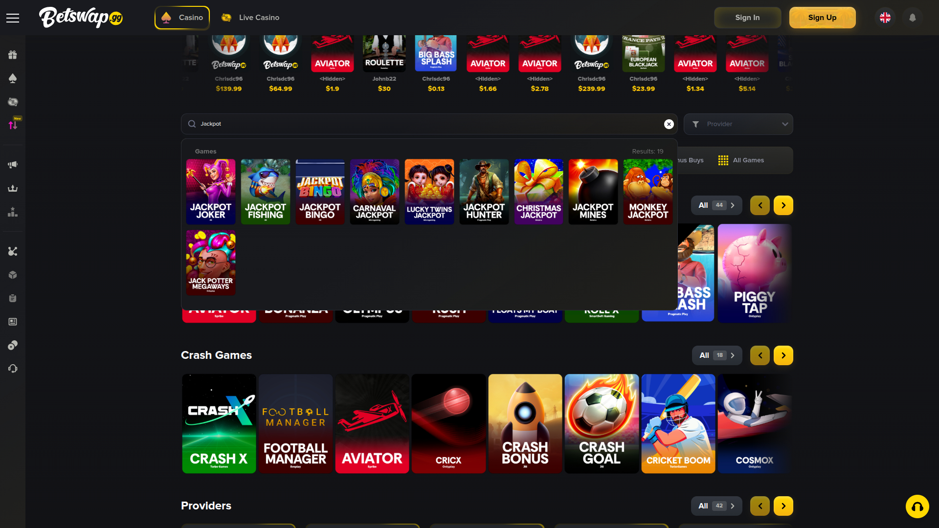 Jackpot sur ordinateur de Betswap.gg Casino