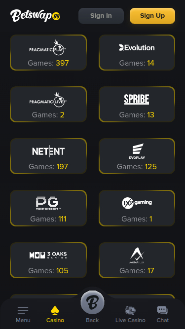 Développeurs de jeux mobiles de Betswap.gg Casino