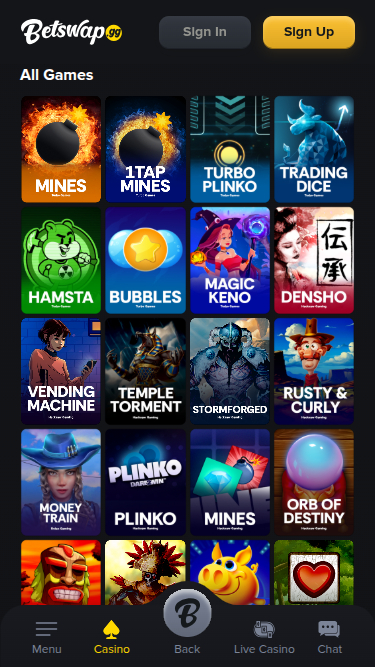 Jeux mobiles de Betswap.gg Casino