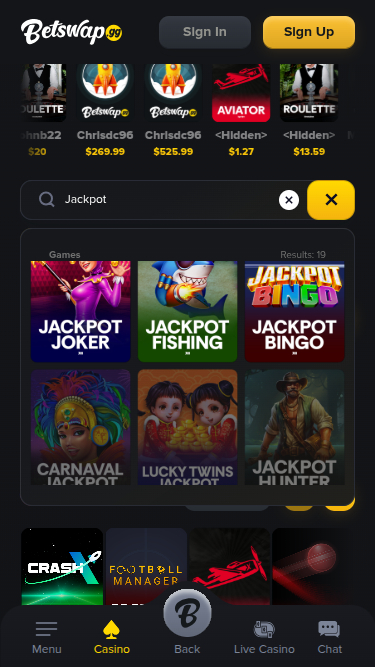 Jackpot mobile de Betswap.gg Casino