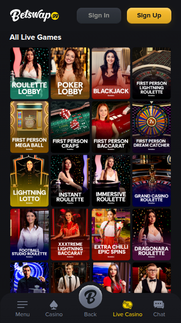 Croupier en direct mobile de Betswap.gg Casino