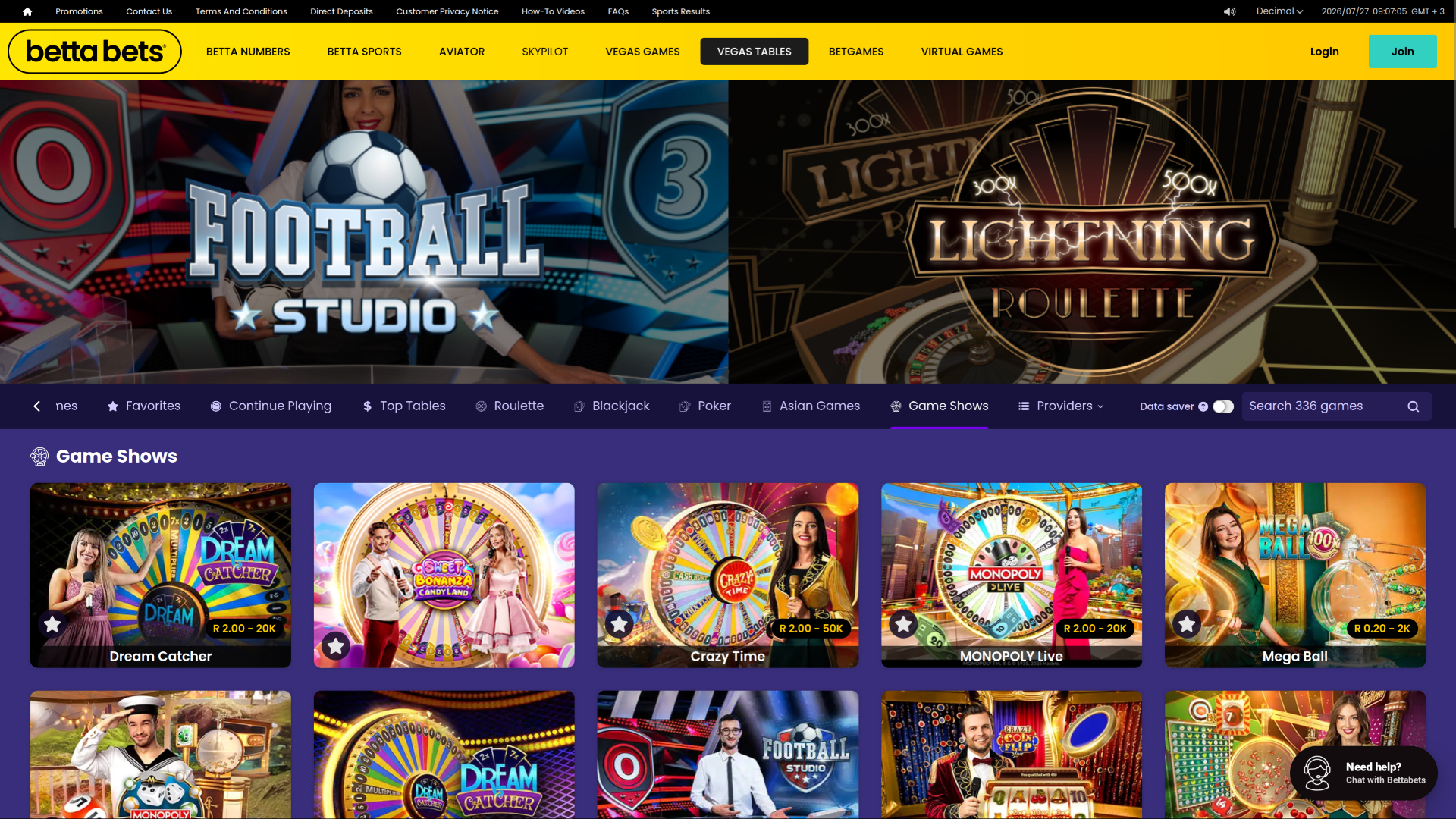 Casino Bettabets pour ordinateur avec croupier en direct