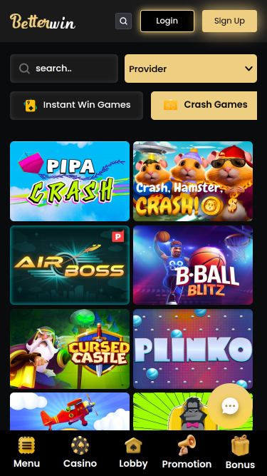 Мобильная версия казино Betterwin Crash
