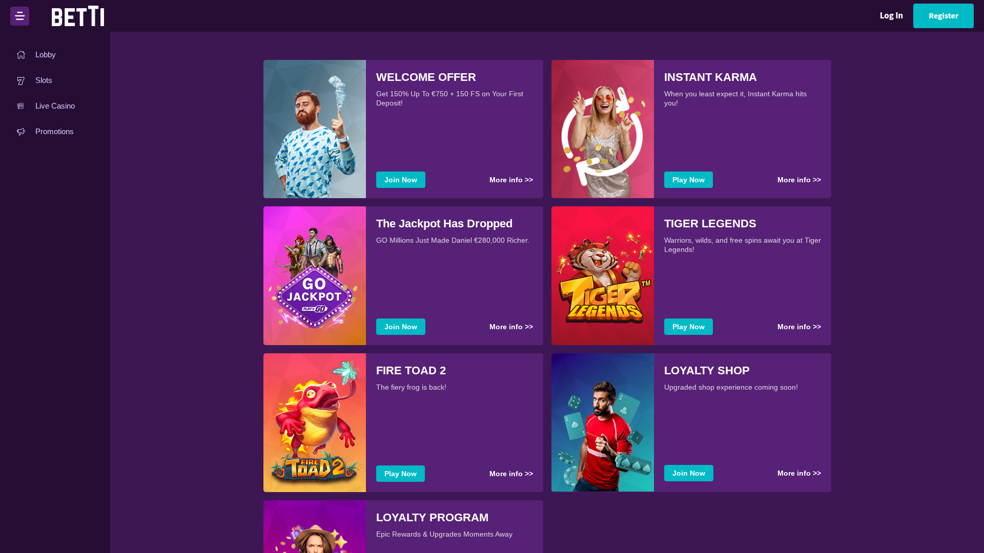 Promociones de escritorio de Betti