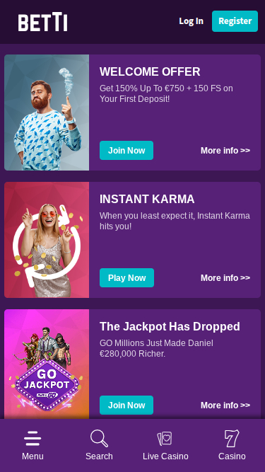 Promociones móviles de Betti