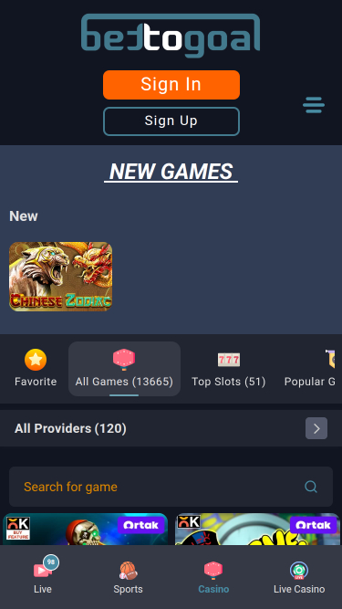 Homepage mobile di Bettogoal