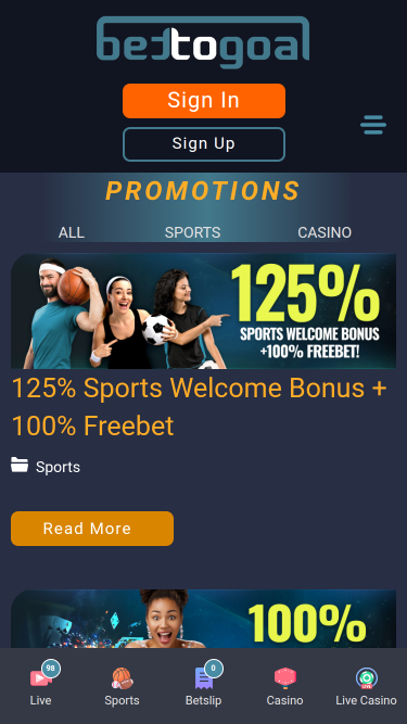 Promozioni mobile di Bettogoal