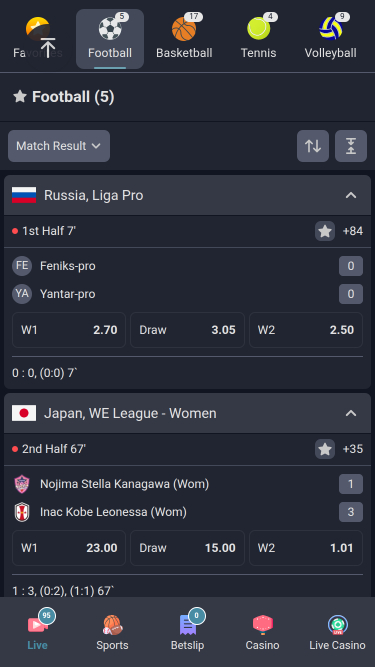 Sport mobile di Bettogoal