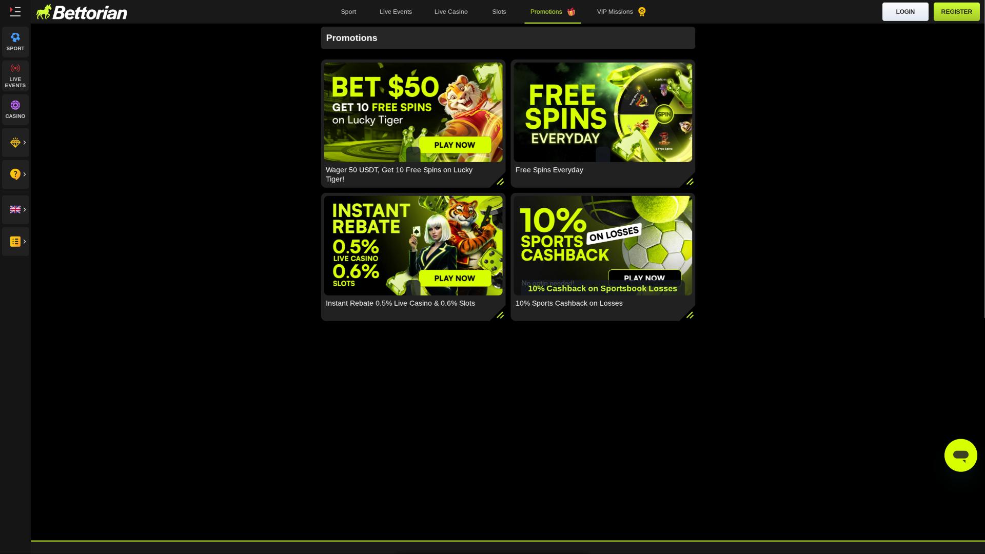 Bettorian Casino Aktionsseite
