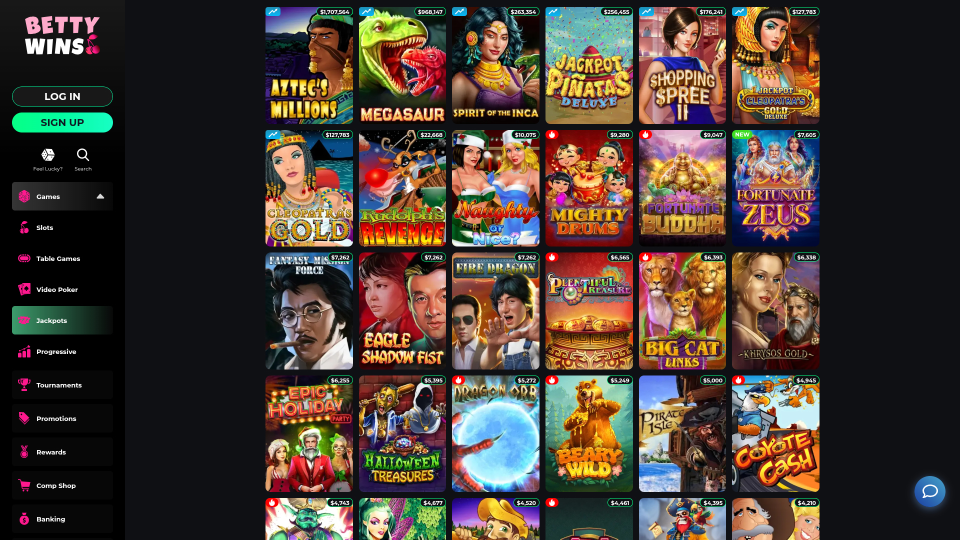 BettyWins Casino Desktop Jackpot