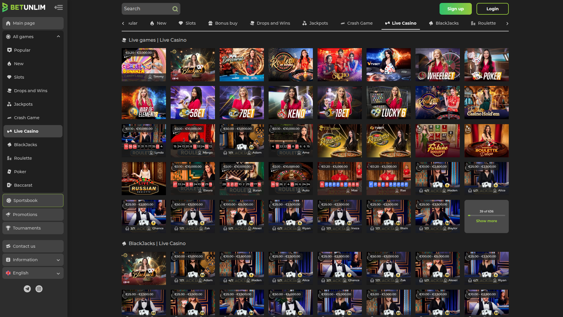 Crupier en vivo de escritorio de Betunlim Casino