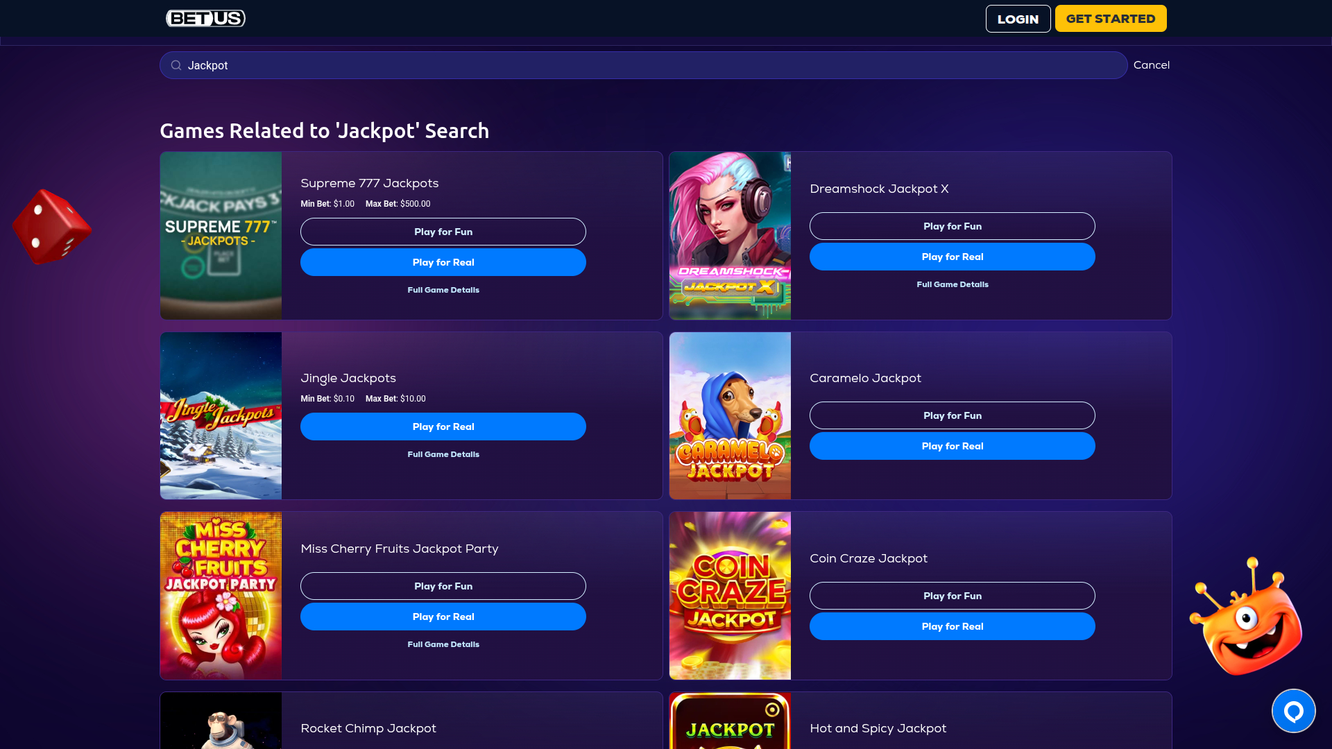 BetUS Casino Desktop Jackpot