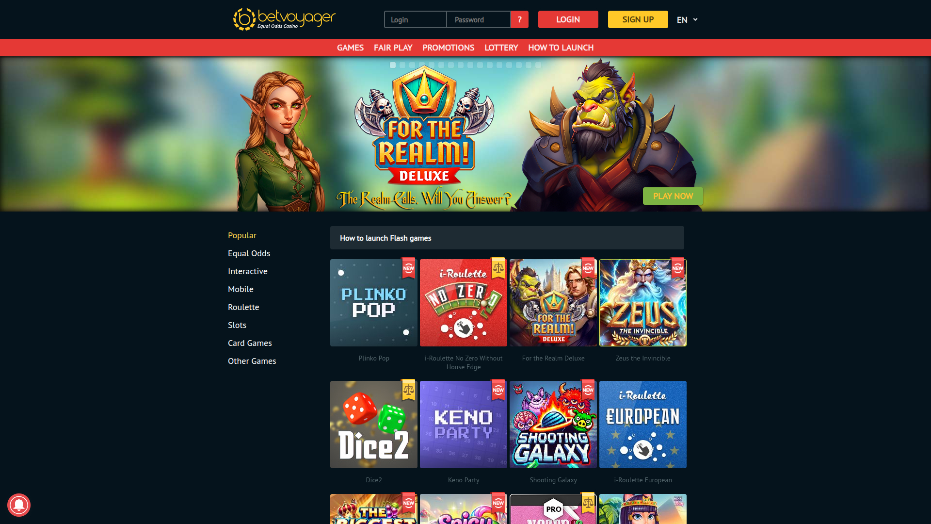 Page d'accueil de bureau de Betvoyager Casino