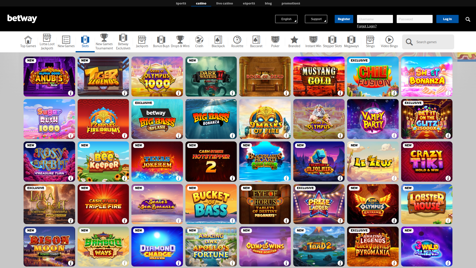 Jeux sur ordinateur de Betway Casino