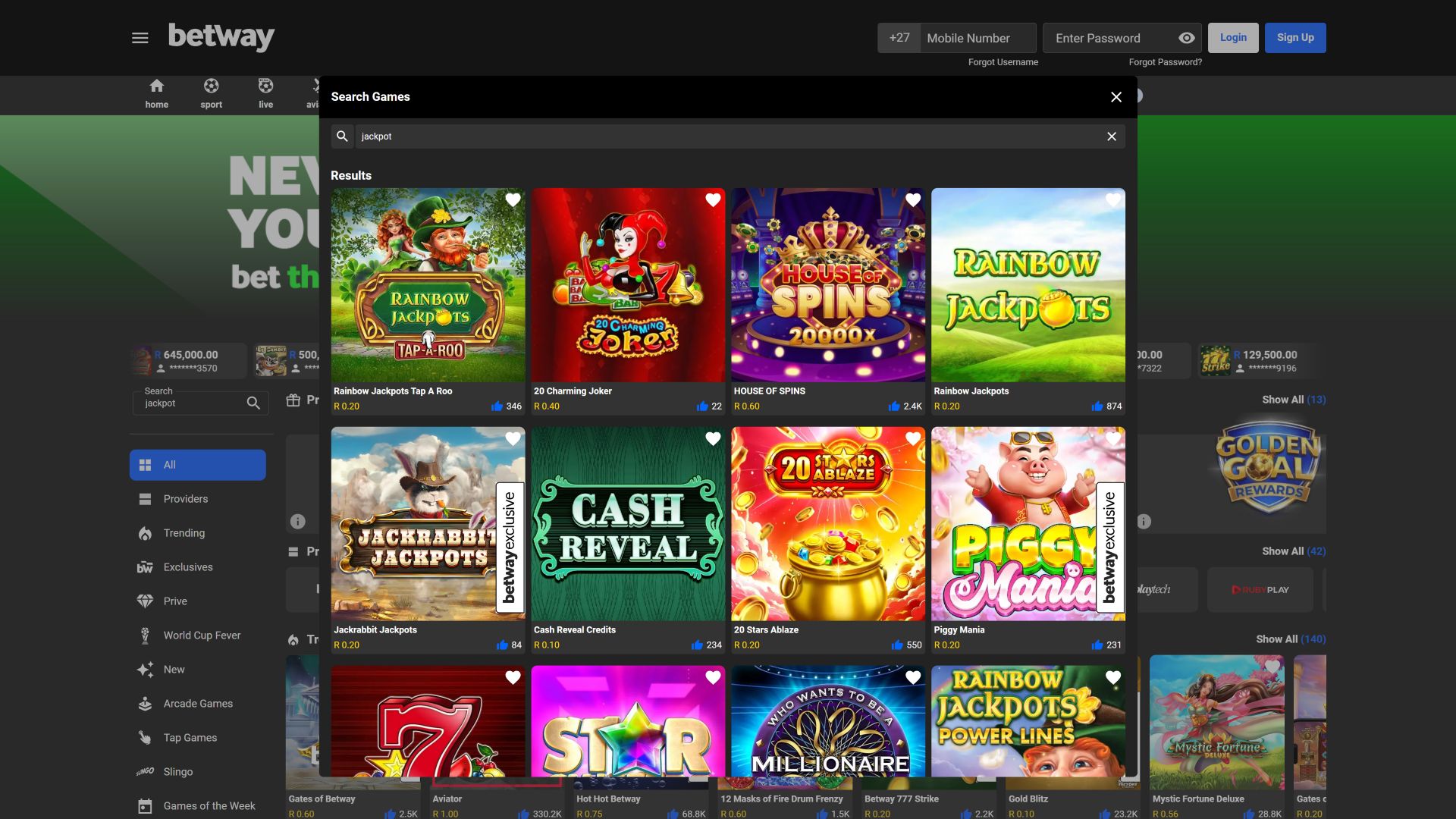 Betway Casino Desktop Jackpot