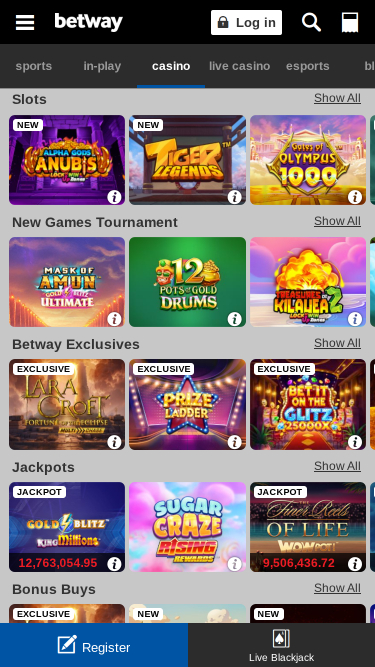 Jeux mobiles de Betway Casino