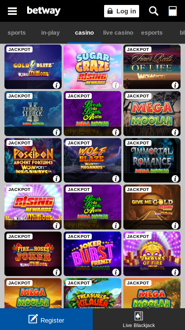 Jackpot mobile de Betway Casino