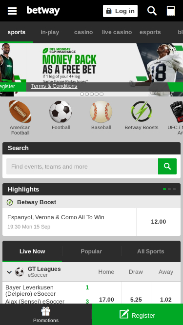Sports mobiles de Betway Casino