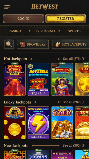 Jackpot mobile du casino Betwest
