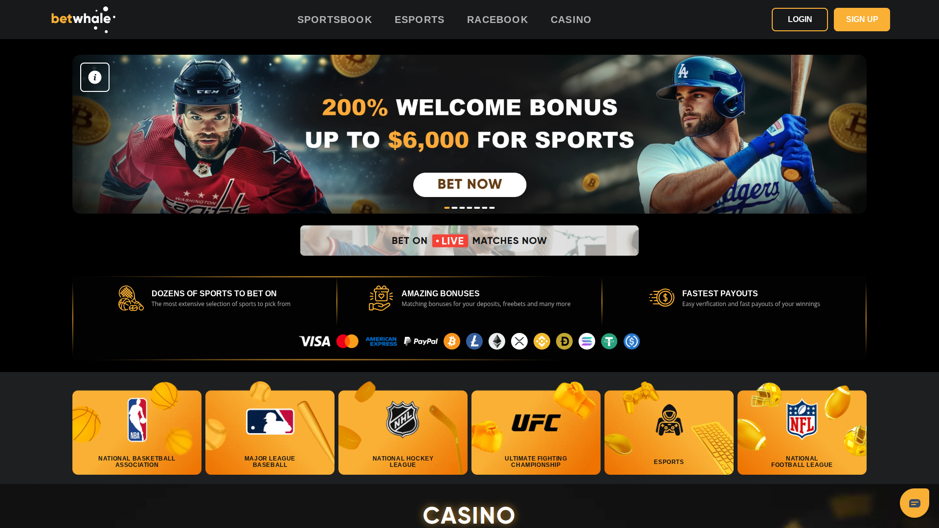 Betwhale Casino Desktop Homepage
