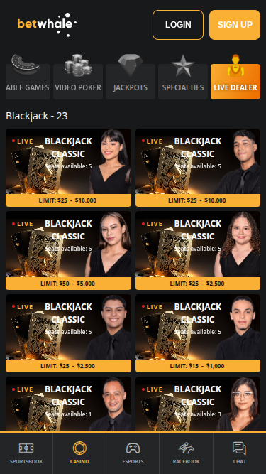 Betwhale Casino Mobile Live Dealer