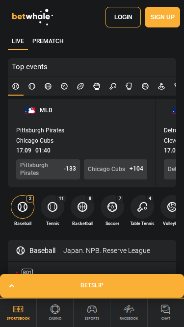 Betwhale Casino Mobile Sports