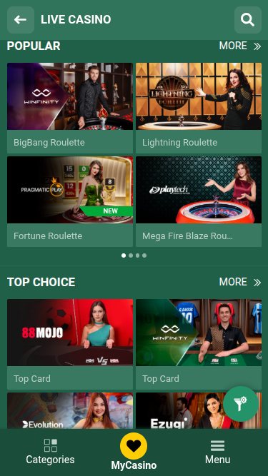 BetWinner Casino Mobile Live Dealer
