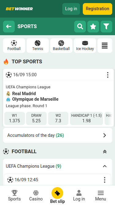 BetWinner Casino Mobile Sports