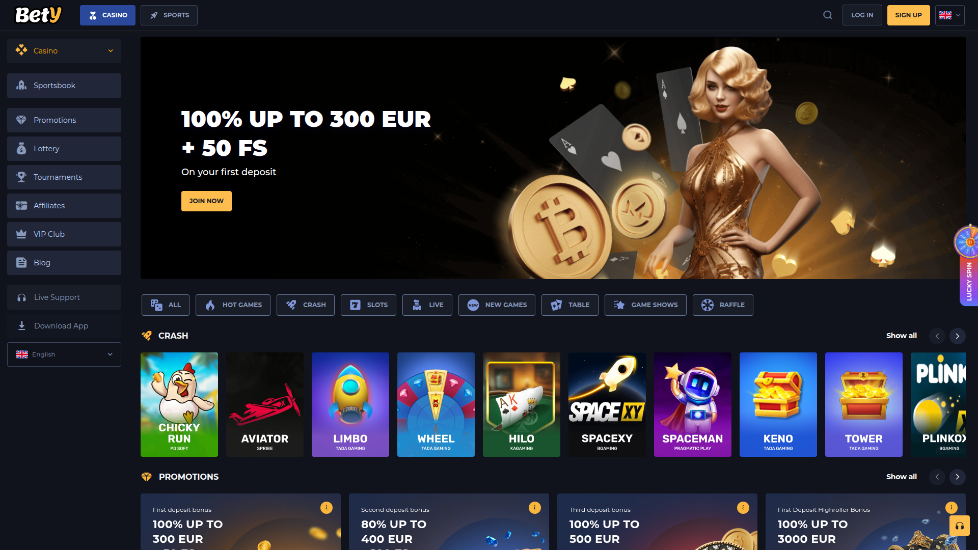 Bety Casino Desktop Homepage