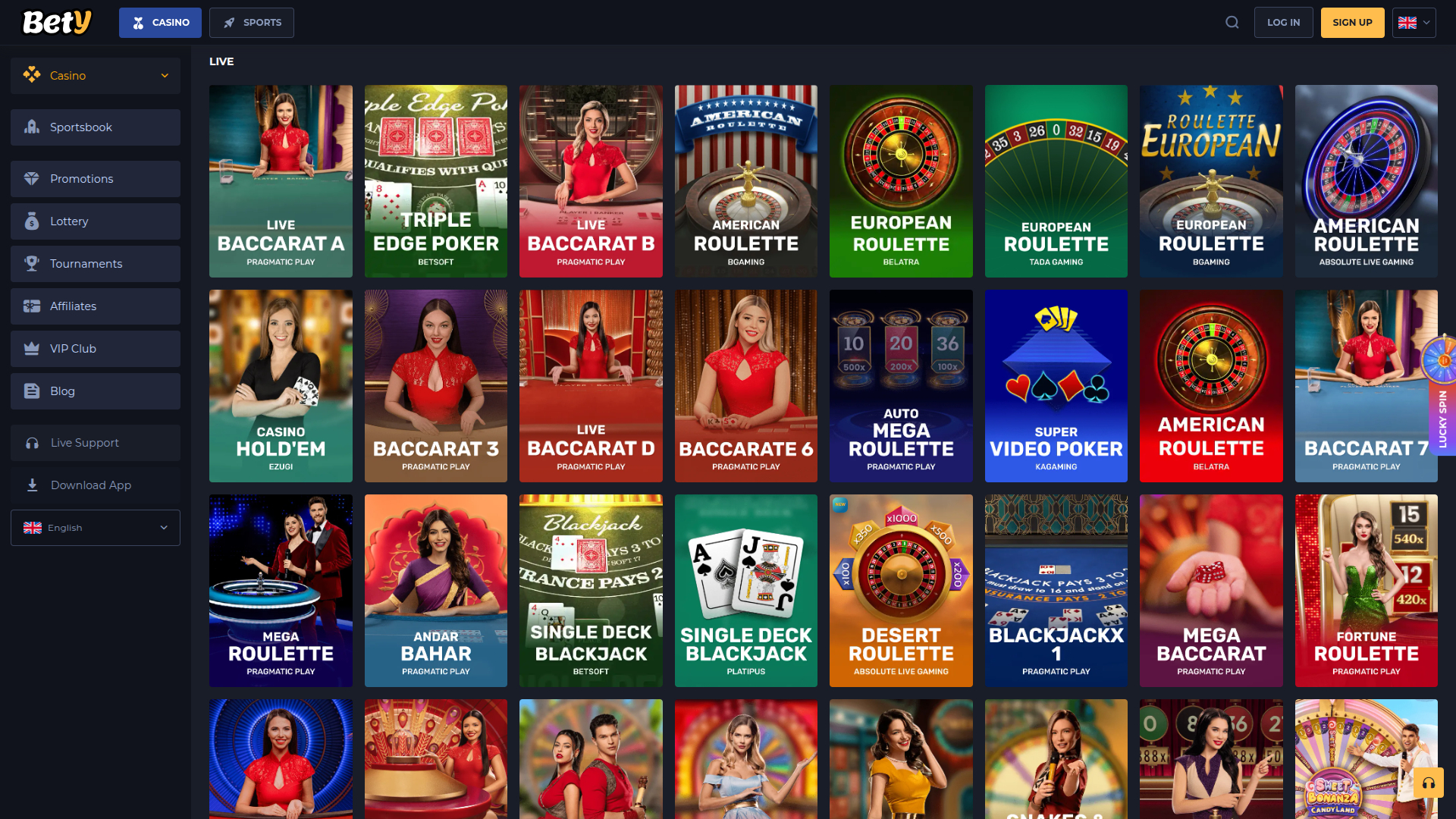 Bety Casino Desktop Live Dealer