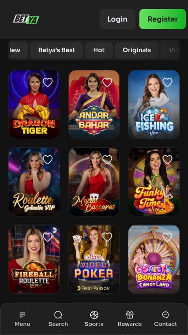 Page mobile des croupiers en direct du casino Betya