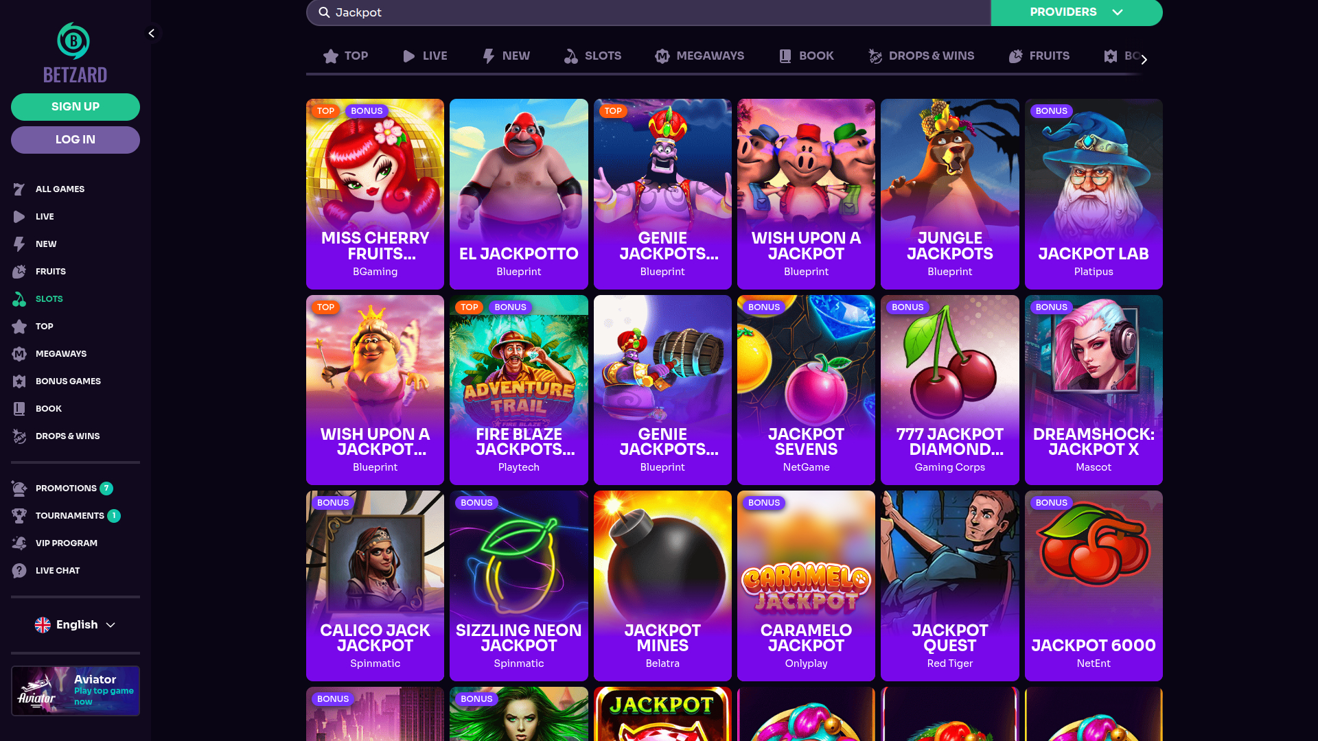 Betzard Casino Desktop Jackpot