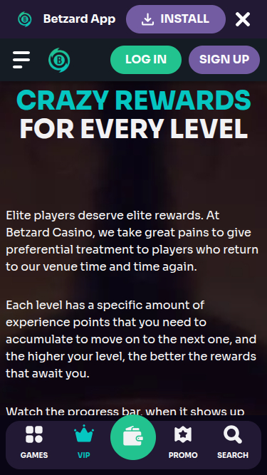 Betzard Casino Mobile VIP Program