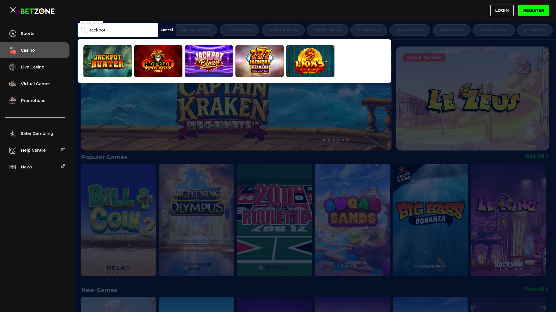 Jackpot desktop di Betzone Casino