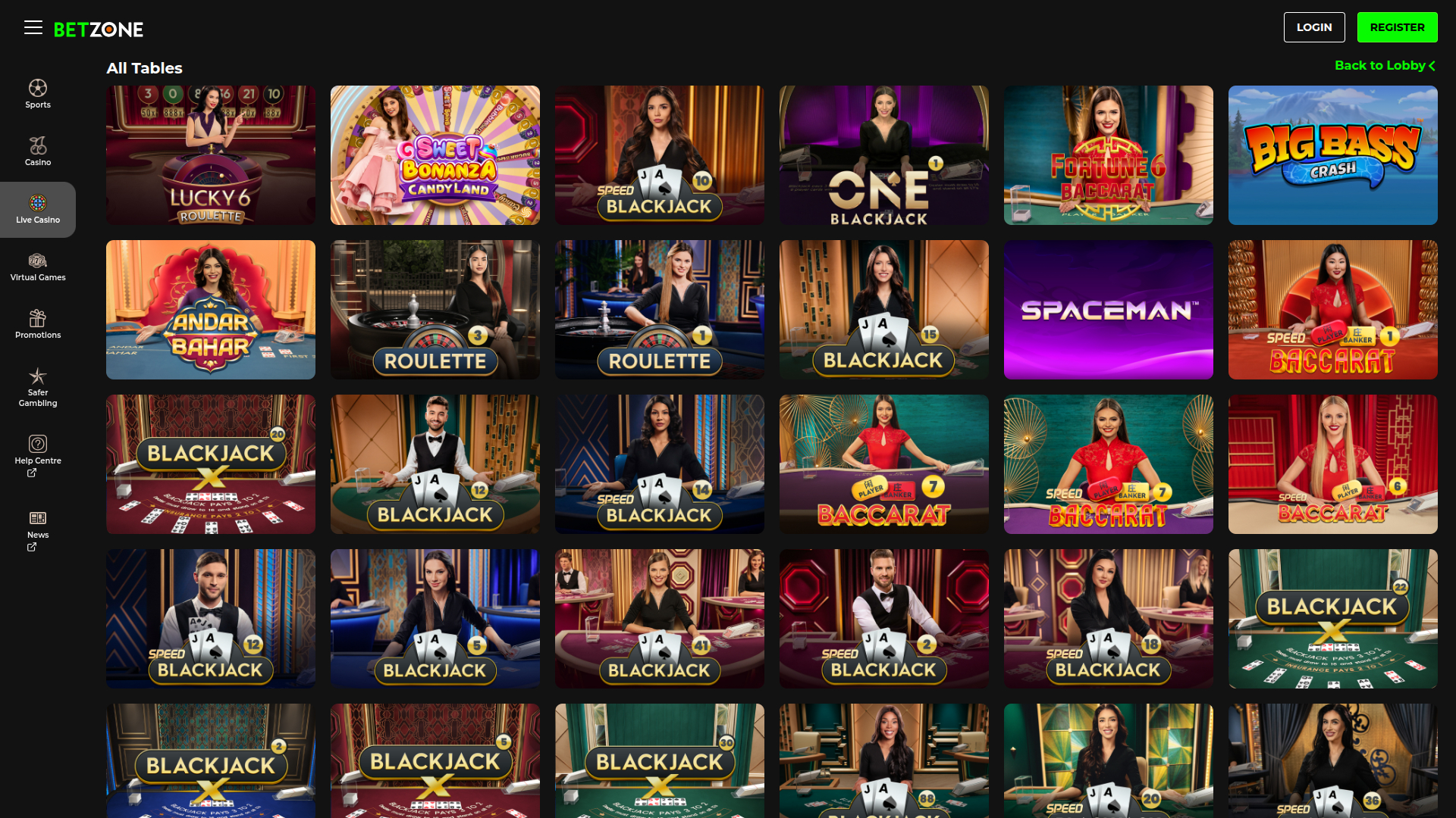 Live dealer desktop di Betzone Casino