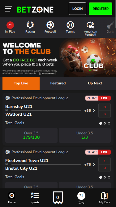 Sport mobile di Betzone Casino