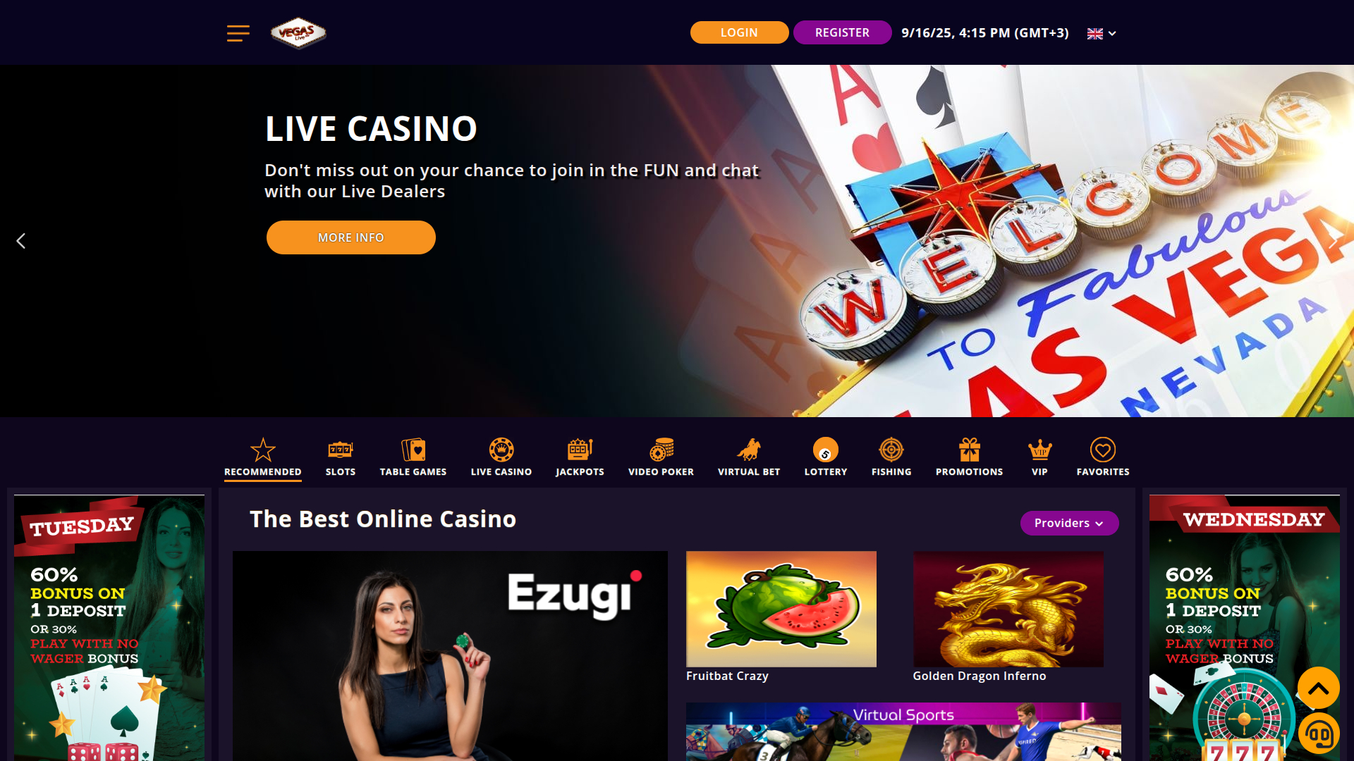 Page d'accueil de bureau de BeVegas Casino