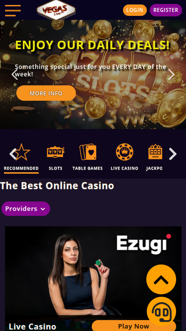 Page d'accueil mobile de BeVegas Casino