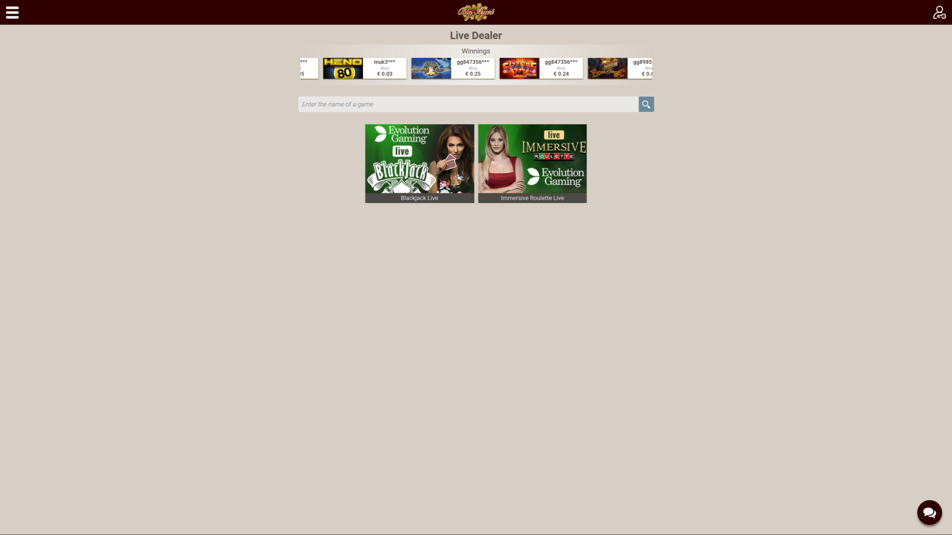 Croupier en direct de bureau de Big Azart Casino