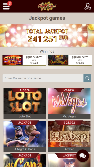 Jackpot mobile de Big Azart Casino