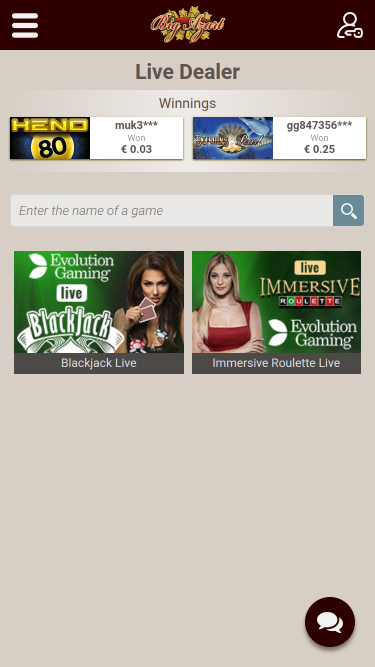 Croupier en direct mobile de Big Azart Casino