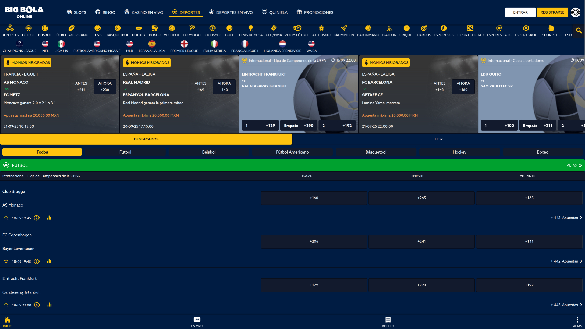 Deportes de escritorio de Big Bola Casino