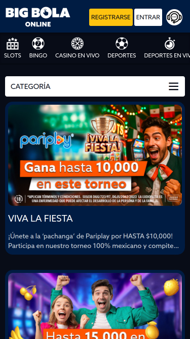 Promociones móviles de Big Bola Casino