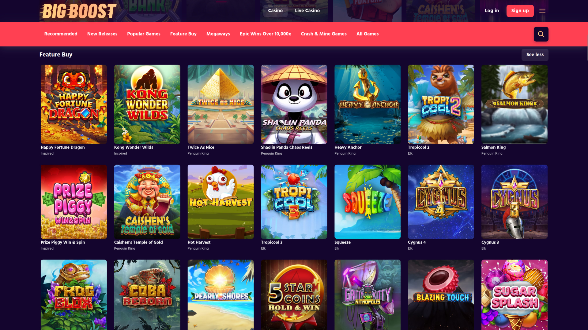 Compra de funciones de escritorio de Big Boost Casino