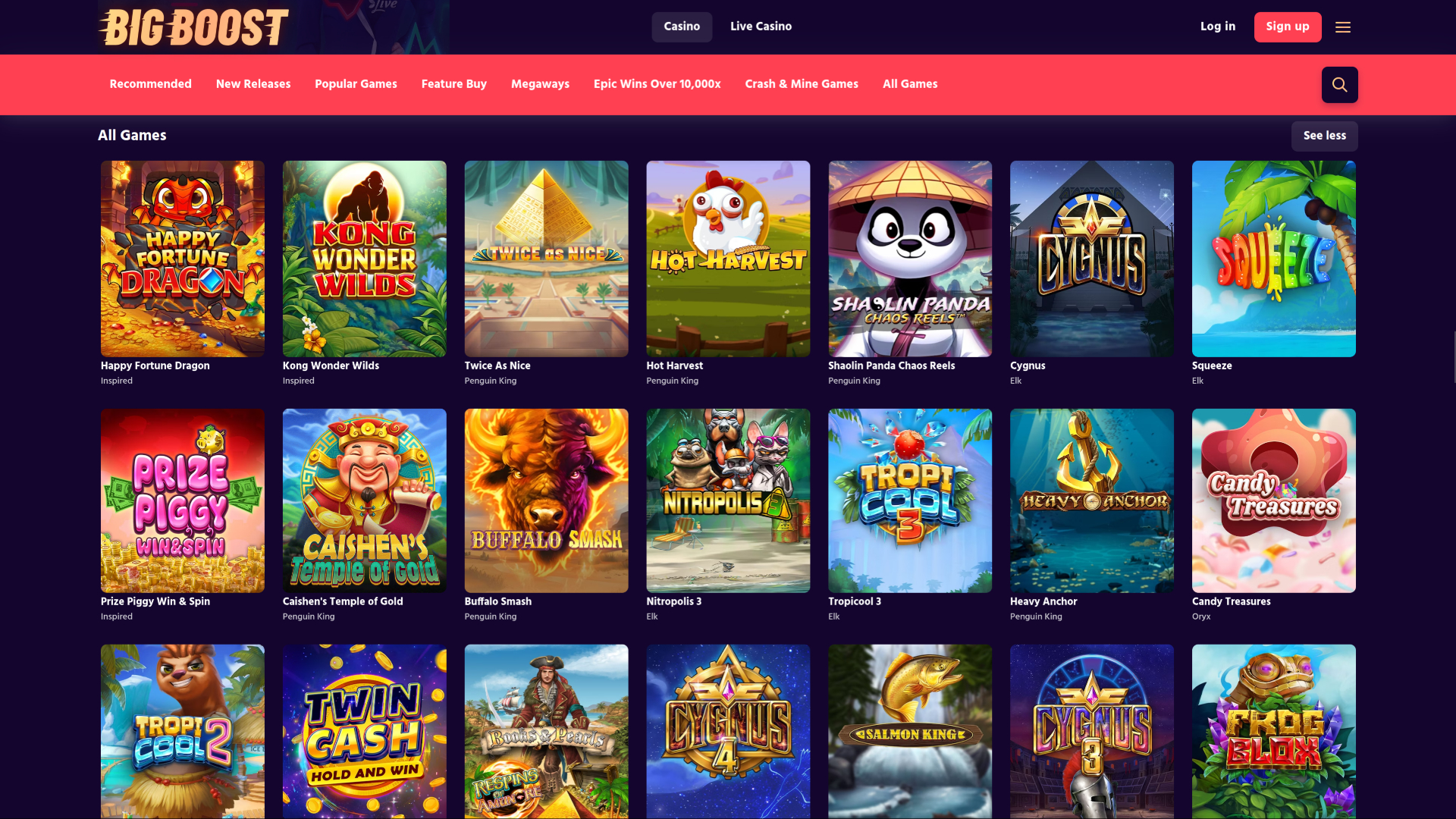 Juegos de escritorio de Big Boost Casino