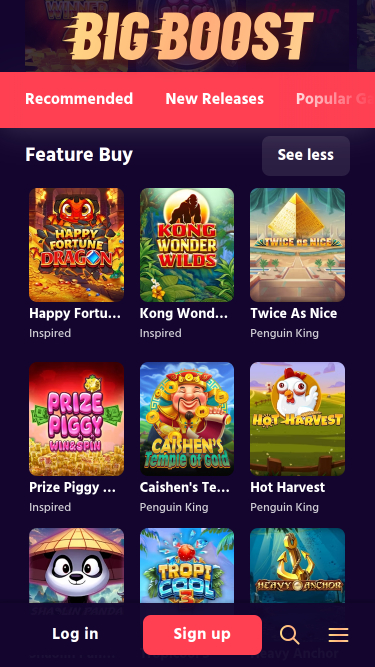 Compra de funciones móviles de Big Boost Casino