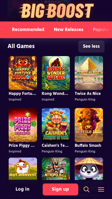 Juegos móviles de Big Boost Casino